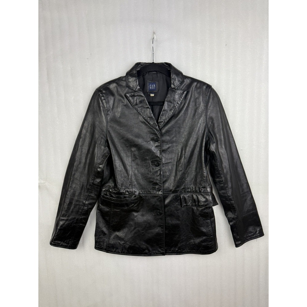 Vintage GAP 100% Genuine Leather Jacket Women's Small Black 2 Button Blazer